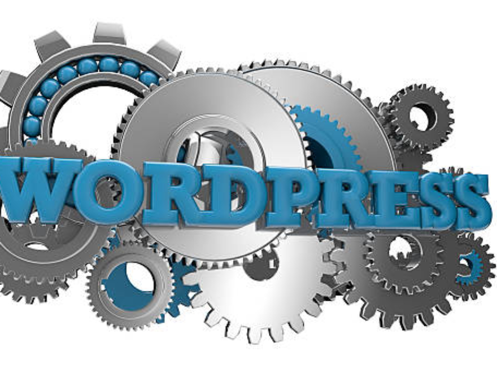 render of gears and the text wordpress